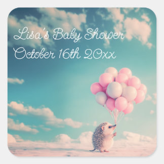 Adesivo Quadrado Cabeça de ouriço bonita com balões de aniversário,