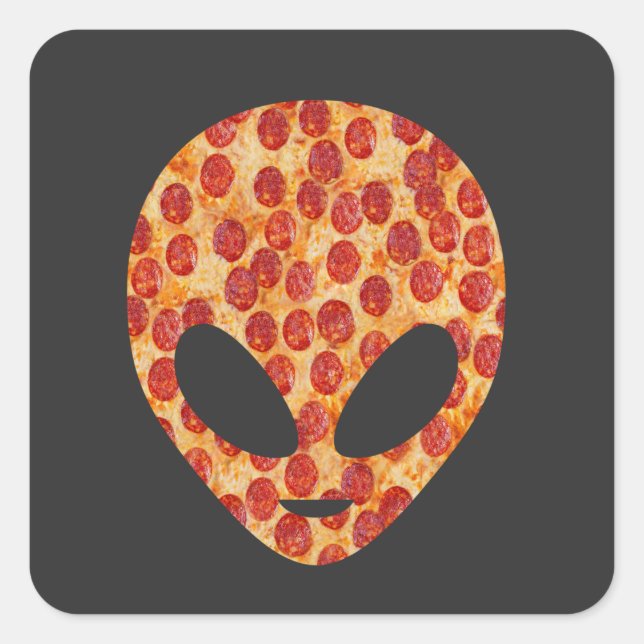 Adesivo Quadrado Cabeça de pizza Alienígena engraçada (Frente)