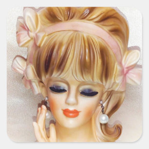 Adesivo Quadrado Cabeça de velejeira Vase Arcos Rosa Longo Cabelo L