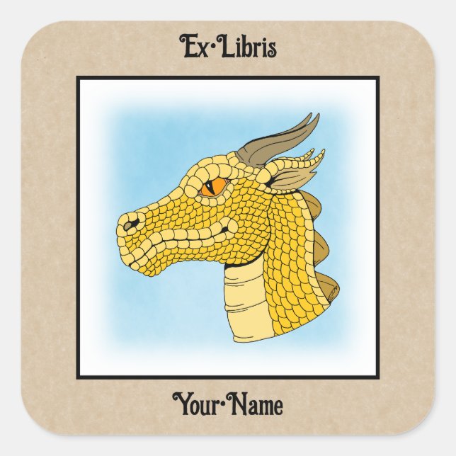 Adesivo Quadrado Cabeça do Dragão Dourado no Cartão de Perfil (Frente)