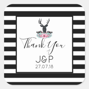 Adesivo Quadrado Cabeça dos cervos com flores & montanhas que