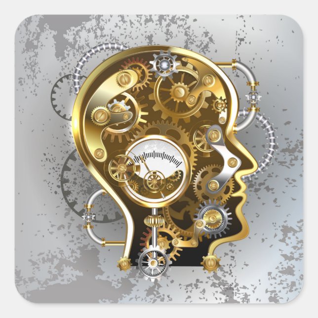 Adesivo Quadrado Cabeça Steampunk com Manômetro (Frente)
