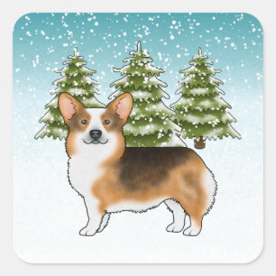 Adesivo Quadrado Cabeça Vermelha Tri Pembroke Corgi Natal de Invern