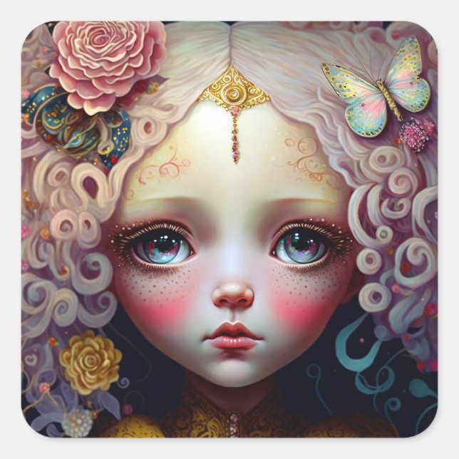 Adesivo Quadrado Cabelo Rosa Bonito Menina Bonita (Frente)