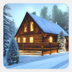 Adesivo Quadrado Cabina de pinheiro de Norte do país de algodão