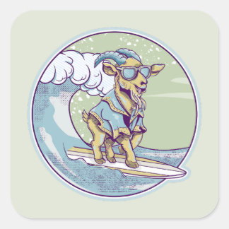 Adesivo Quadrado Cabra de animação num prato de surfe