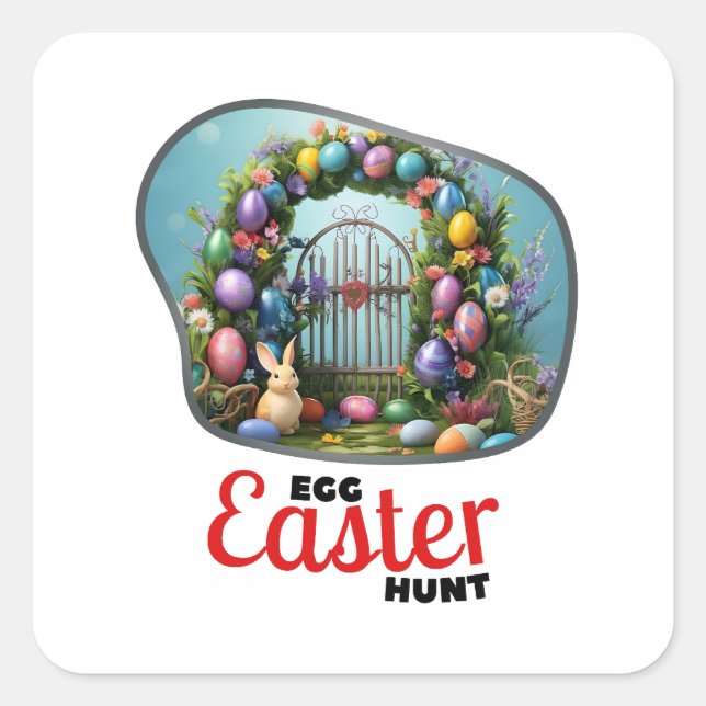Adesivo Quadrado Caça ao Ovo de Páscoa - País (Frente)