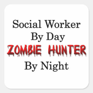 Adesivo Quadrado Caçador do assistente social/zombi