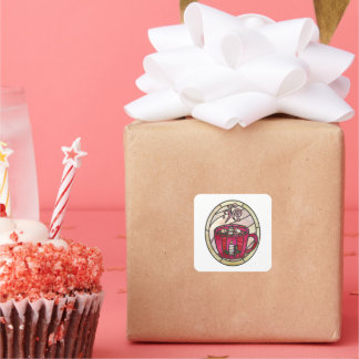 Adesivo Quadrado Cacau quente, chocolate quente com coloração de vi