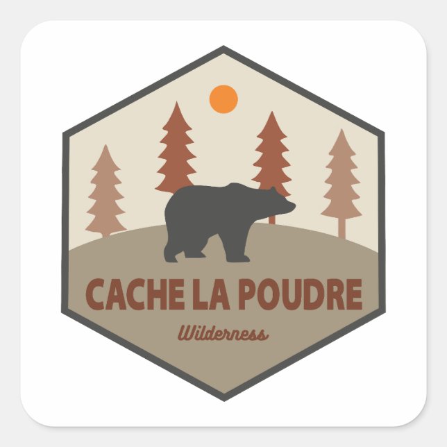Adesivo Quadrado Cache La Poudre Wilderness Colorado Bear (Frente)