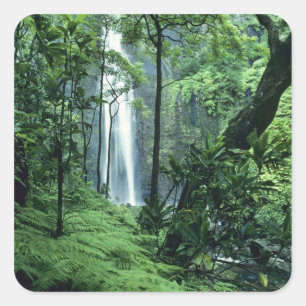 Adesivo Quadrado Cachoeira Hanakapiai ao longo da Costa Na Pali, Ka