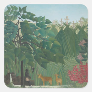 Adesivo Quadrado Cachoeira por Henri Rousseau, impressionismo do