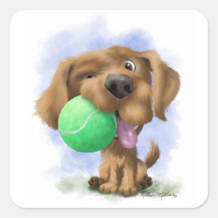 Adesivo Quadrado Cachorrinho Adorável Com desenho de bola de tênis