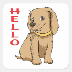 Adesivo Quadrado Cachorrinho Bonito Amante de Cachorro Olá Cachorro