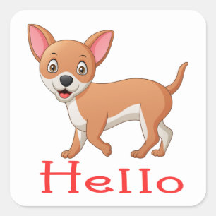 Adesivo Quadrado Cachorrinho Bonito Amante de Cachorro Olá Cartoon 