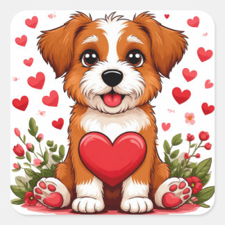 Adesivo Quadrado Cachorrinho Com Coração Para Amantes de Cachorros