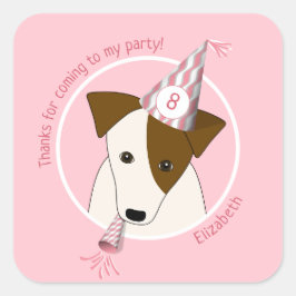 Adesivo Quadrado cachorrinho de aniversário vestindo festa que garo