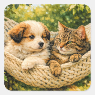 Adesivo Quadrado Cachorrinho e gatinho,