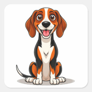 Adesivo Quadrado Cachorro Adorável Coonhound Inglês Americano