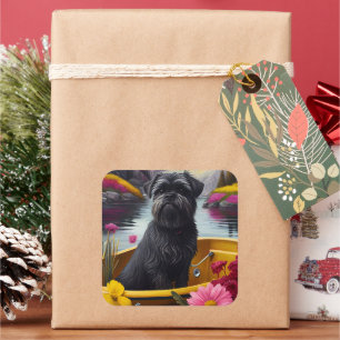 Adesivo Quadrado Cachorro Affenpinscher em uma Paddle: Uma Aventura