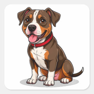 Adesivo Quadrado Cachorro Americano Pit Bull Fofo Desenho Animado
