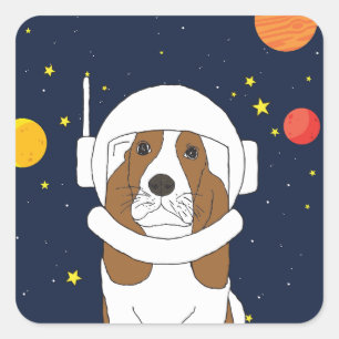 Adesivo Quadrado Cachorro Astronauta Animal Com Capacete Espacial B