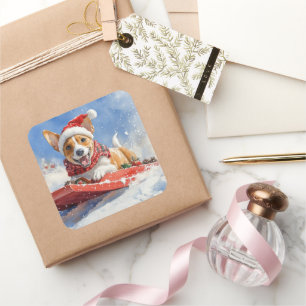 Adesivo Quadrado Cachorro Basenji no Trenó Deixe Nevar Natal