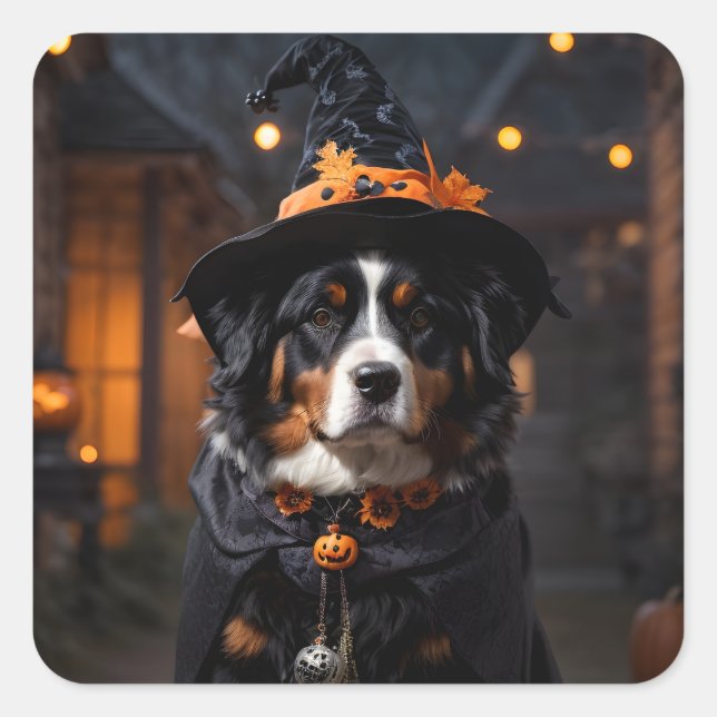 Adesivo Quadrado Cachorro Bernês Spooktacular: Um Halloween Howl-o- (Frente)