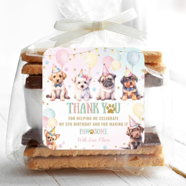 Adesivo Quadrado Cachorro Bonito Adorável Cachorro Balões Festa de  (Criador carregado)