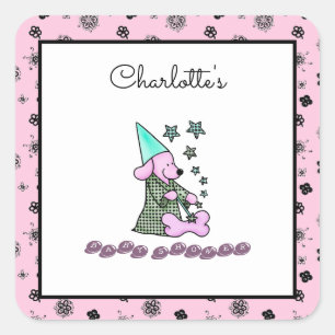 Adesivo Quadrado Cachorro Bonito, Menina Rosa E Elegante Engraçado