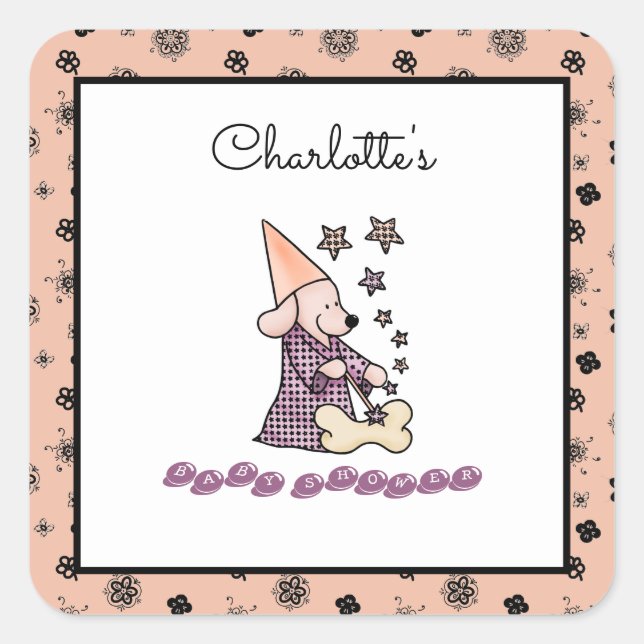 Adesivo Quadrado Cachorro Bonito, Rosa e Negro, Engraçado Elegante (Frente)