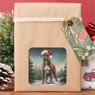 Adesivo Quadrado Cachorro Boxer na Neve Natal