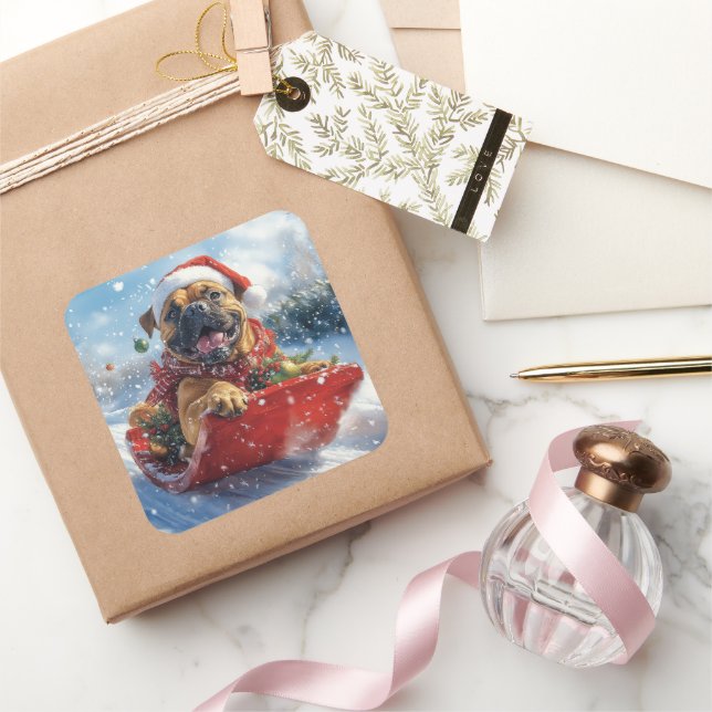 Adesivo Quadrado Cachorro Bullmastiff Cachorro de Lama Deixe-o neva (Presentear)