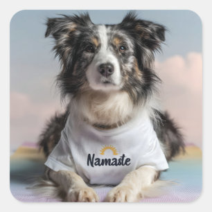 Adesivo Quadrado Cachorro Cachorro em Camisa "Namaste" em um Ioga M