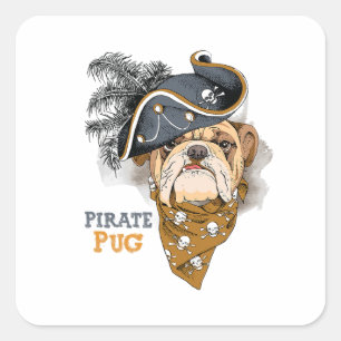 Adesivo Quadrado Cachorro Cachorro Pug Pirate Hat