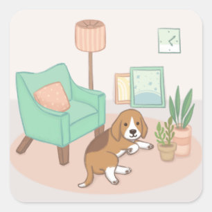 Adesivo Quadrado Cachorro, Cadeira, Plantas E Mais Ilustração Arte