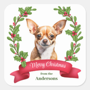 Adesivo Quadrado Cachorro Chihuahua Castanho Bandeira Vermelha Nata