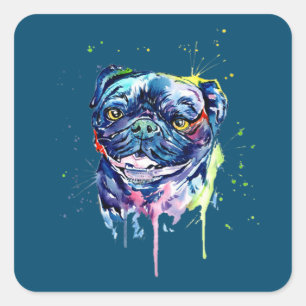 Adesivo Quadrado Cachorro Colorido Pug Art Lover