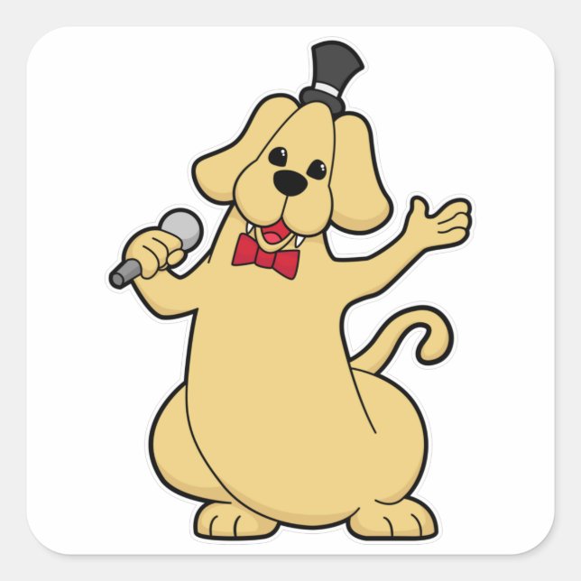 Adesivo Quadrado Cachorro como Cantor com Microfone (Frente)