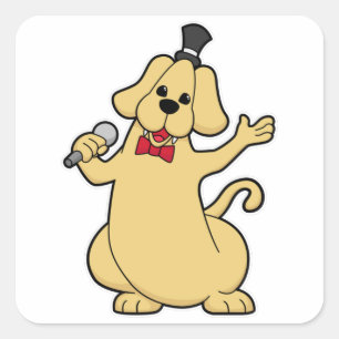 Adesivo Quadrado Cachorro como Cantor com Microfone
