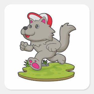 Adesivo Quadrado Cachorro como corredor com Boné