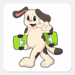Adesivo Quadrado Cachorro como skater com skate