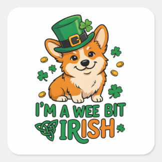 Adesivo Quadrado Cachorro Corgi "Um Pouco Irlandês" Dia de São Patr