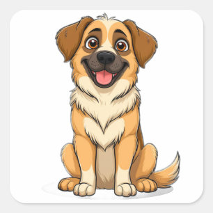 Adesivo Quadrado Cachorro de desenho animado Adorável Pastor da Ana