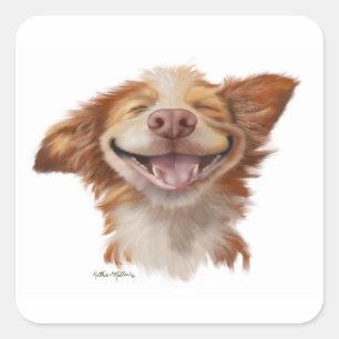 Adesivo Quadrado Cachorro de Desenho Animado com Grande Sorriso