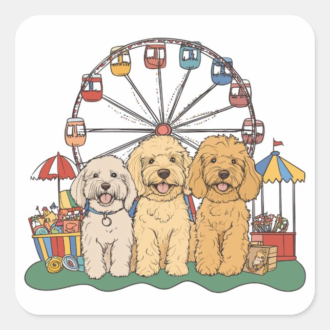 Adesivo Quadrado Cachorro De Goldendoodle Em Carnaval (Frente)