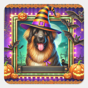 Adesivo Quadrado Cachorro de Halloween com Chapéu de Bruxa