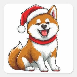 Adesivo Quadrado Cachorro de Natal Adorável
