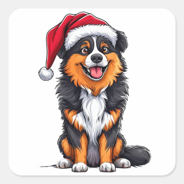 Adesivo Quadrado Cachorro de Natal Adorável (Frente)