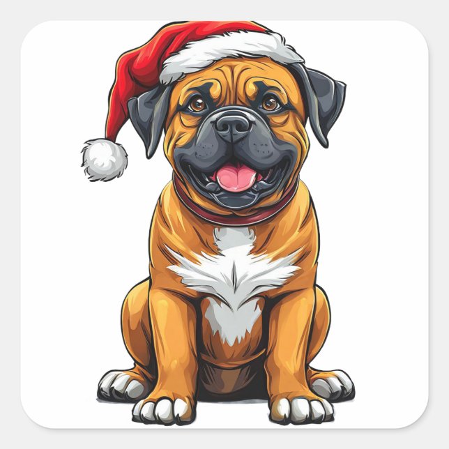 Adesivo Quadrado Cachorro de Natal Adorável (Frente)
